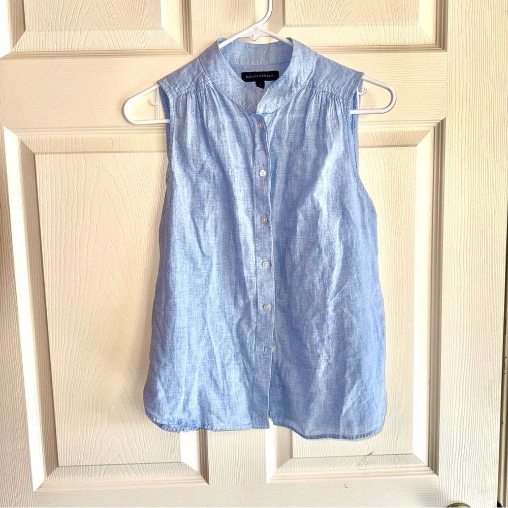 Banana Republic Sky Blue Sleeveless Top linen/cotton blend | size sm